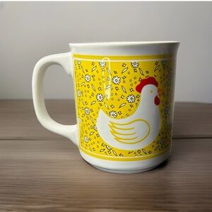 Vtg JSNY Country Calico Chicken Hen Coffee Mug Cup Floral Farmhouse Rustic